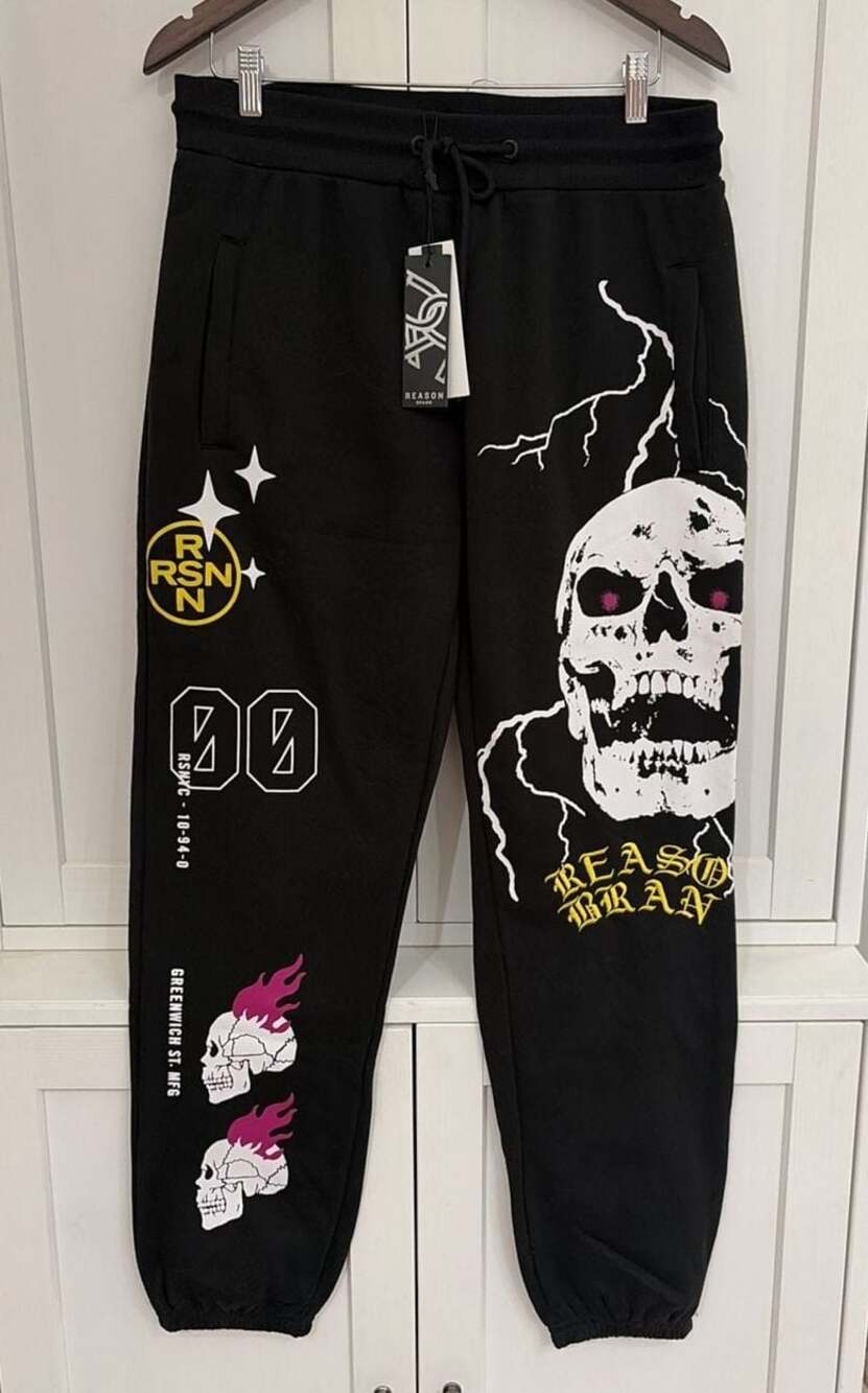 Reason Clothing Double Zero Skull Lightning Joggers XL NWT